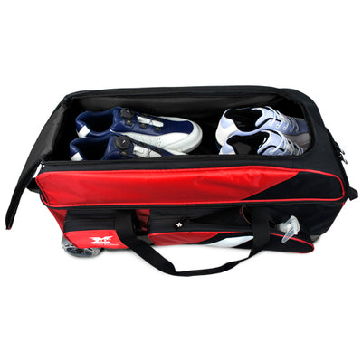 Tenth Frame Deluxe Triple - 3 Ball Roller Bowling Bag (Red - Shoe Compartment)