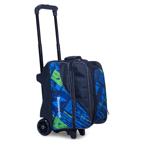 Brunswick Punisher Double Roller Bowling Bag – Grey, Holds 2 Balls & Shoes, Retractable Handle, 5-Inch Wheels