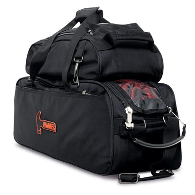 Hammer Premium Slim Triple w/ Shoe Bag - 3 Ball Tote Roller Bowling Bag (Black - 3qtr)