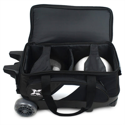 Tenth Frame Deluxe Double - 2 Ball Roller Bowling Bag (Black - Ball Compartment)