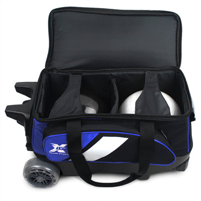 Tenth Frame Deluxe Double - 2 Ball Roller Bowling Bag (Blue - Ball Compartment)