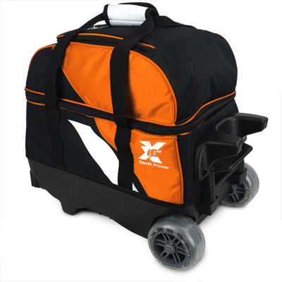 Tenth Frame Deluxe Double - 2 Ball Roller Bowling Bag (Orange - Rear)