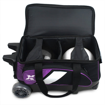Tenth Frame Deluxe Bundle - 2 Ball Roller Bowling Bag (Purple - Ball Compartment)