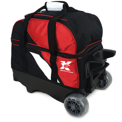 Tenth Frame Deluxe Double - 2 Ball Roller Bowling Bag (Red - Rear)