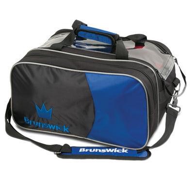 Brunswick Crown Double Tote Plus - 2 Ball Tote Plus Bowling Bag (Black / Royal Blue)