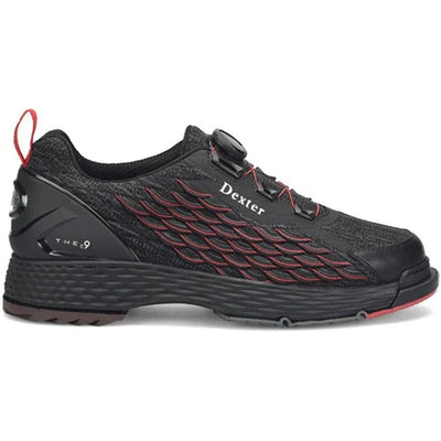 Dexter THE C9 Knit BOA - Men's Performance Bowling Shoes (Black / Red - Outer Side)