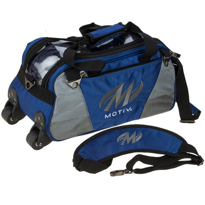 Motiv Ballistix - 2 Ball Tote Roller Bowling Bag (Blue with shoulder strap)