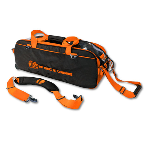 Vise Clear Top 3 Ball Bowling Bag - Black/Orange Heavy Duty Tote Roller For Bowling Equipment